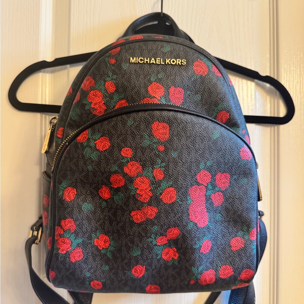 Michael Kors Black and Red Floral Backpack